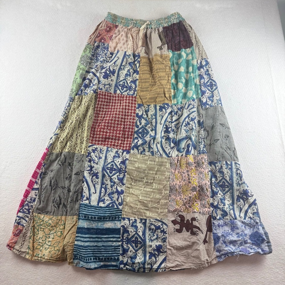 Ashley Taylor Womens Patchwork Maxi Skirt Cotton Boho Multi Print One Size